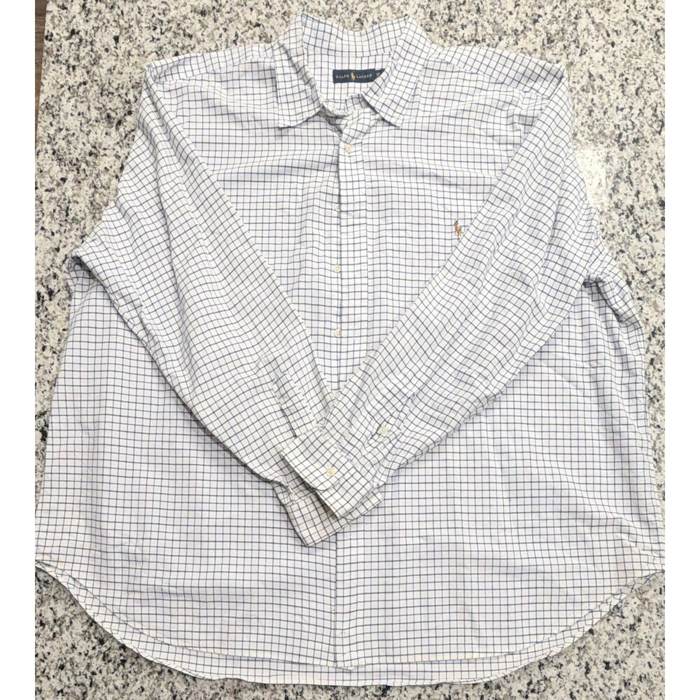 Polo Ralph Lauren Shirt Big & Tall Mens 2XB Blue Gray Plaid Button Down Cotton